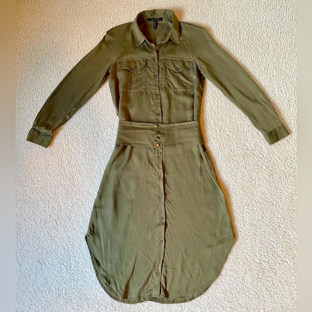 BCBG Maxazria army green blouse dress
